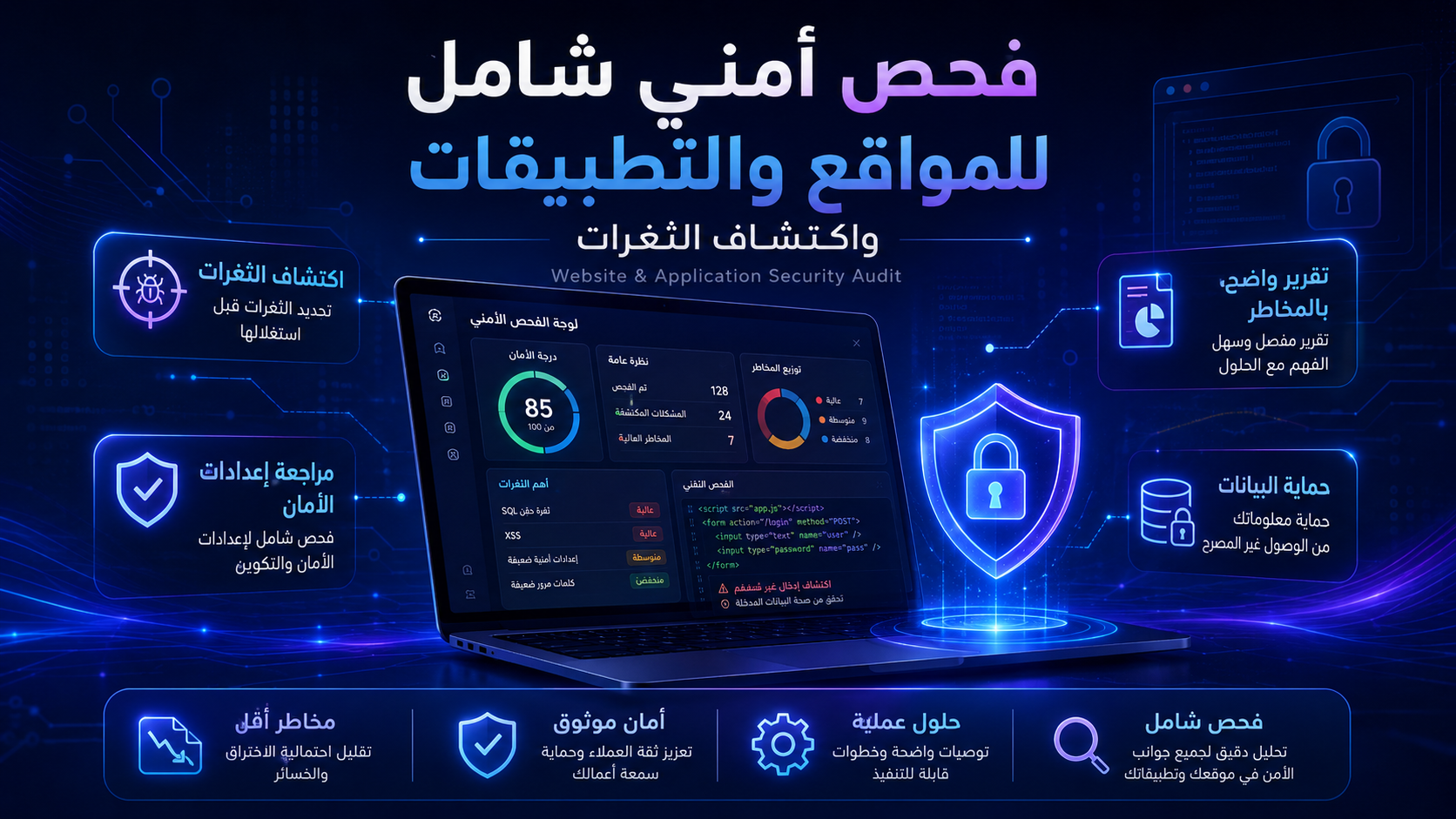 فحص أمني شامل للمواقع والتطبيقات واكتشاف الثغرات
