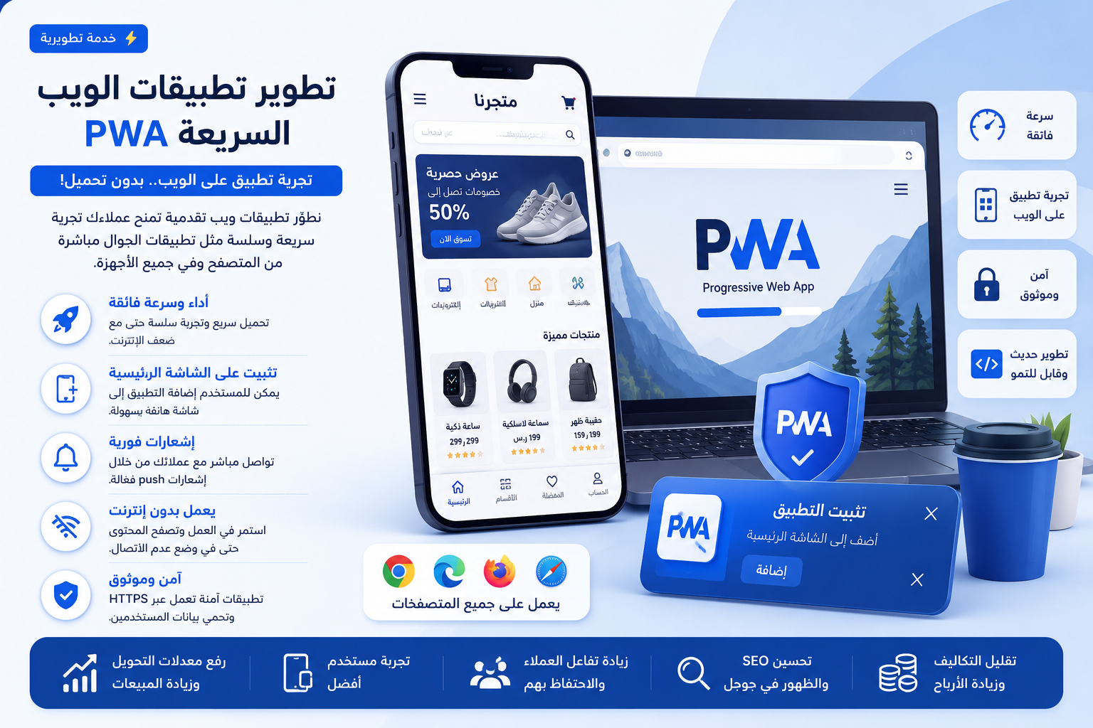 تطوير تطبيقات الويب التقدمية السريعة PWA
